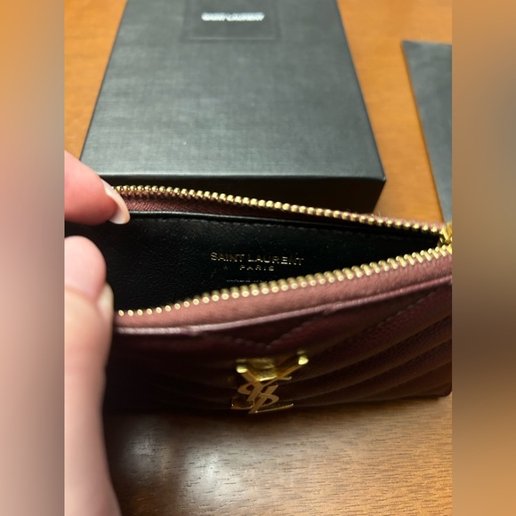Saint Laurent YSL Cassandre Matelassé Zipped Card Case Burgundy Leather Wallet - Picture 7 of 14